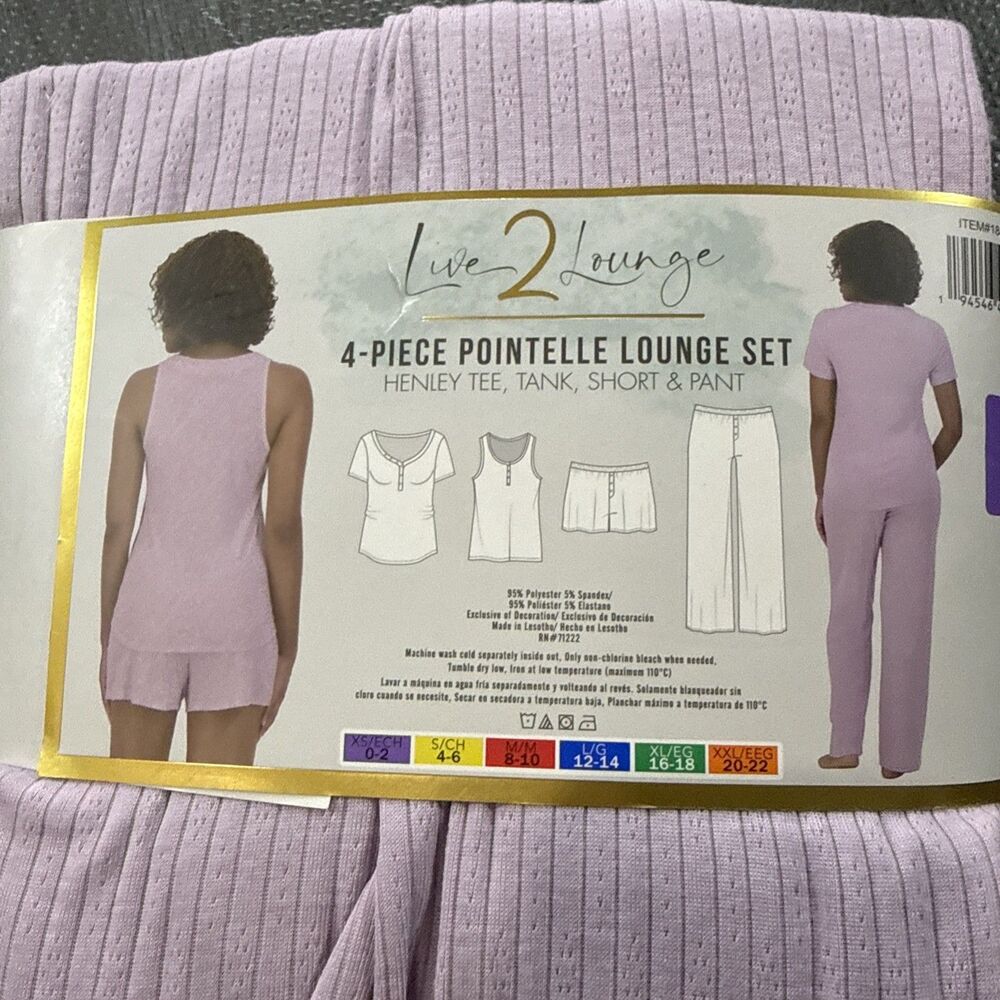 Live 2 Lounge Women’s 4-Piece Pointelle Lounge Set, Purple, Size XS - Picture 3 of 3